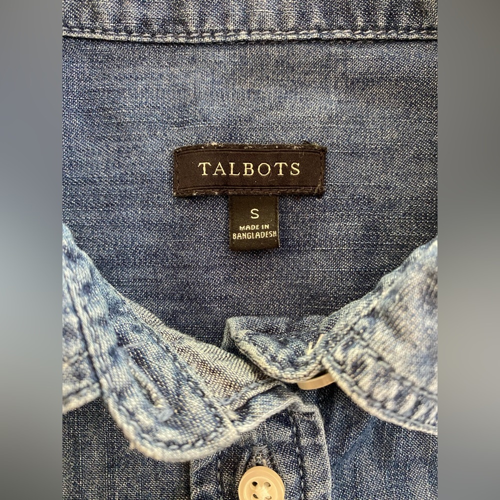 Talbots Blue Denim Button Down Small - image 5
